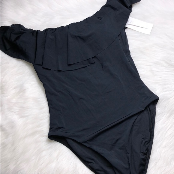 TRINA TURK BLACK RUFFLE OFF SHOULDER  SWIMSUIT 8 - Picture 2 of 4